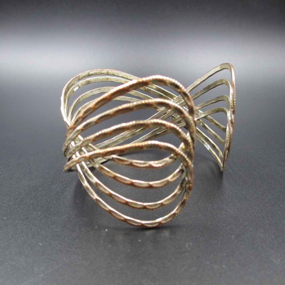 Vintage Rustic Silver & Copper Tone Cuff Bracelet - Picture 2 of 6